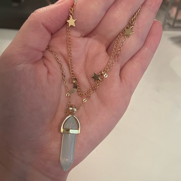 Gold Crystal Star & Moon Necklace - Picture 2 of 3